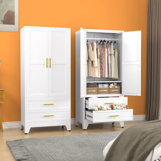 Metal Armoire Wardrobe Closet, 71 "Metal Clothing Storage Cabinet with Adjustable Shelves