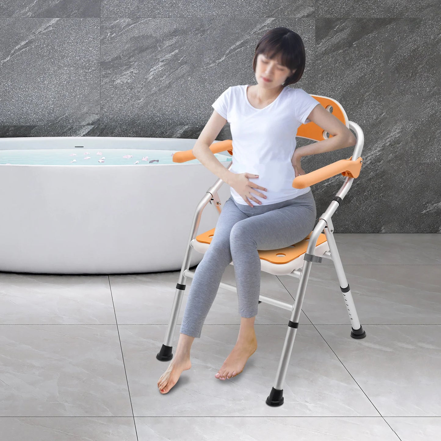 Foldable Shower Seat with Adjustable Armrests, 330.7 lbs Capacity