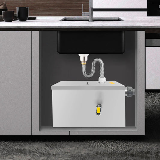 20L Commercial Grease Trap, Stainless Steel Grease Interceptor w/Automatic Shut-off