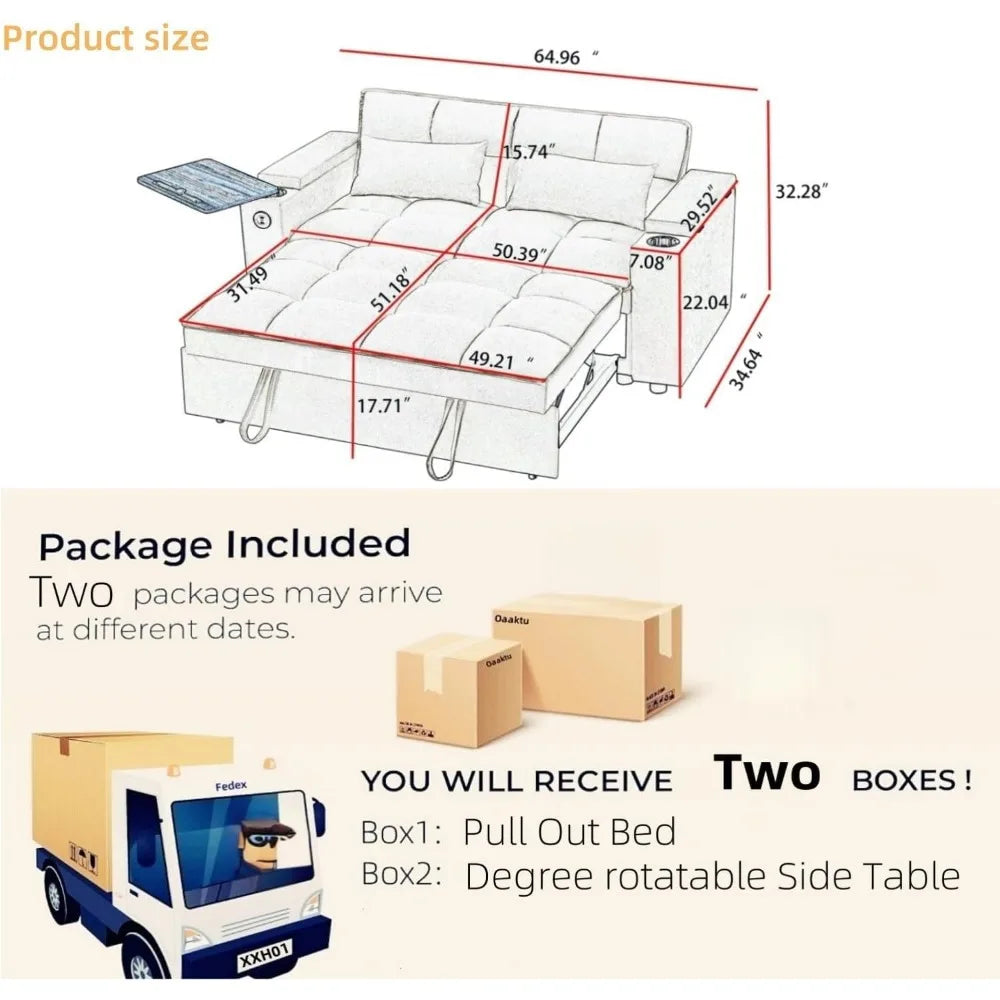 65''Convertible Sleeper Sofa Bed,3-in-1 Pull Out Couch Bed