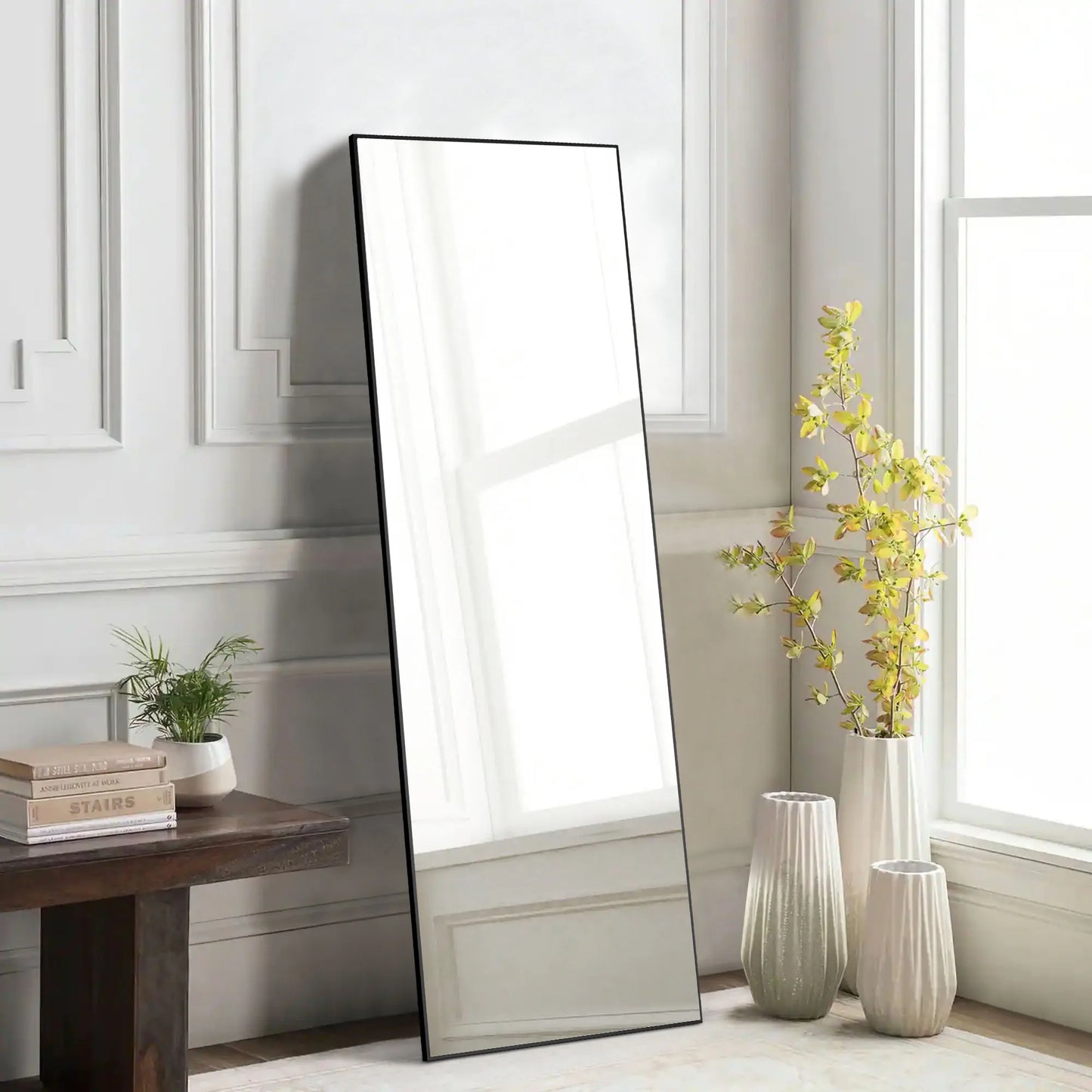 Full Length Arched Right Angle Mirror with Stand for Living Room