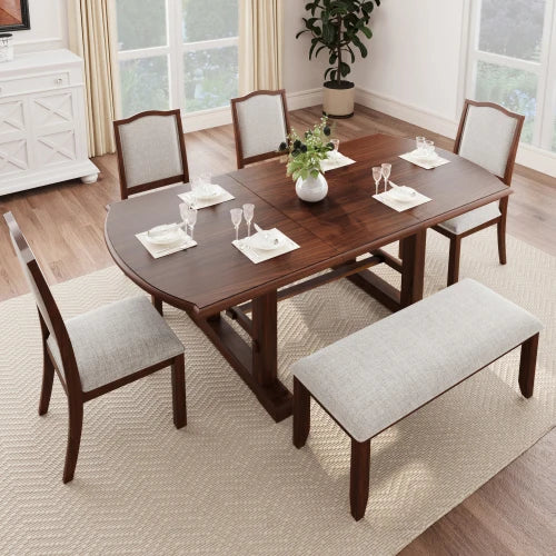 6-Piece Wood Dining Table Set, Extendable with Removable Leaf