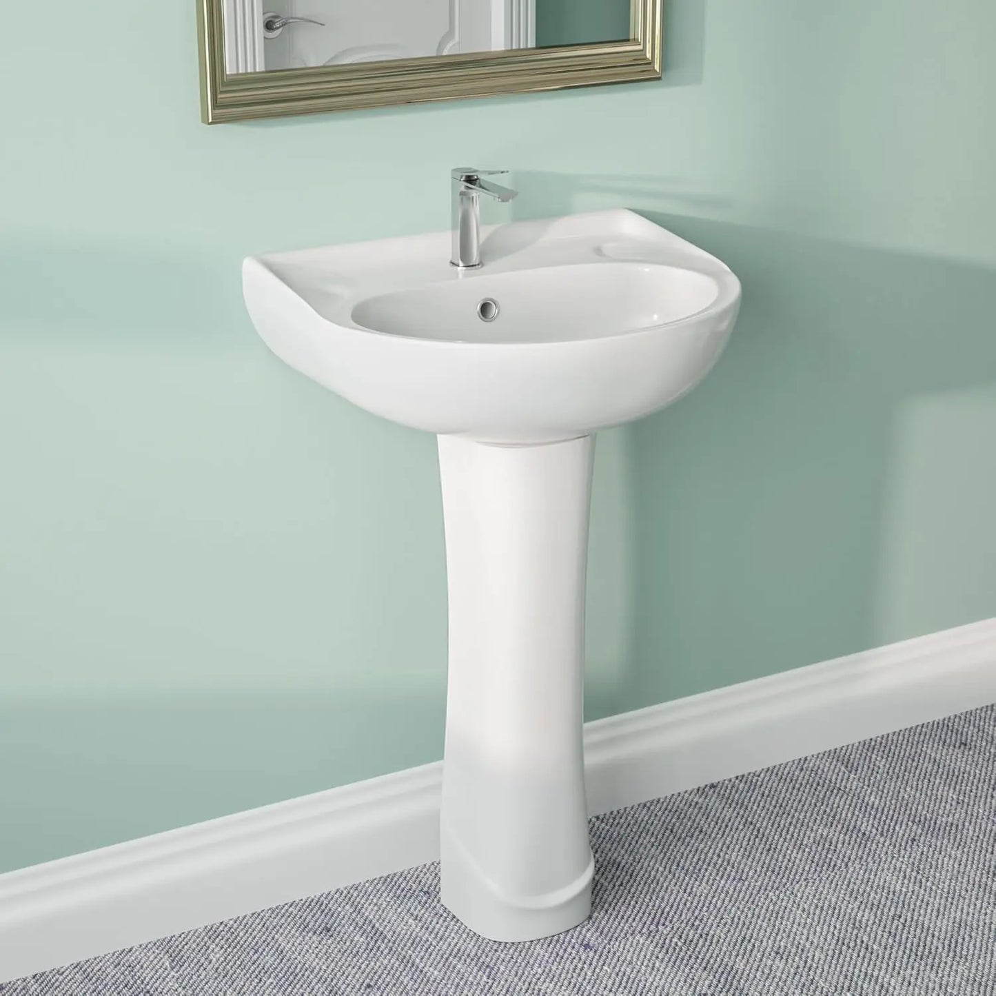 DeerValley Ally DV-1P52503 20" X 17" Modern U-Shape White Ceramic Pedestal Bathroom Sink