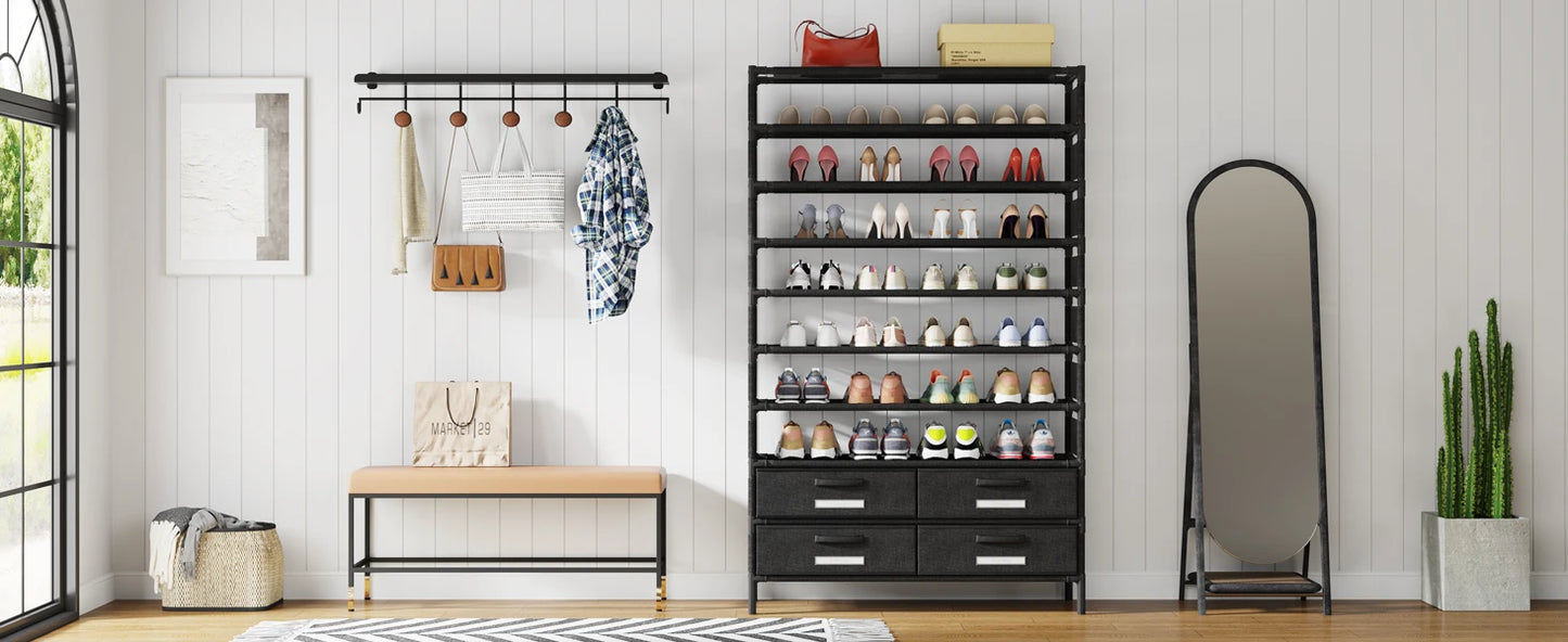 Bookshelf with 4 Bins Drawers for Closet Entryway, Vertical Shoe Racks