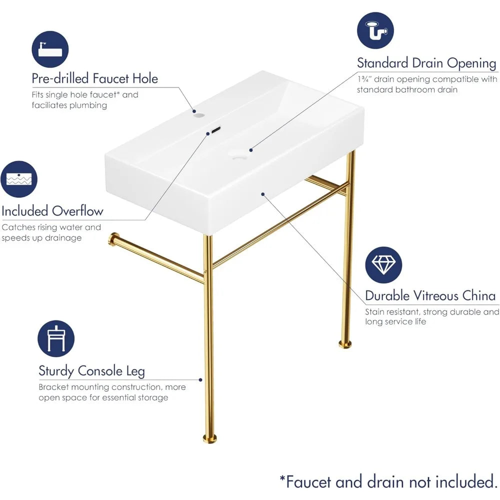 30"x16" Console Bathroom Sink, Free Standing 30 Inch Bracket