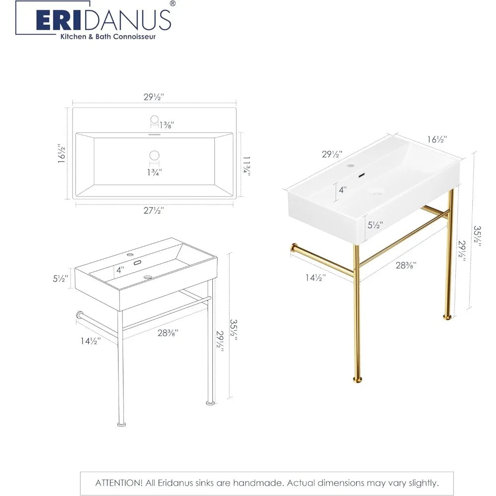 30"x16" Console Bathroom Sink, Free Standing 30 Inch Bracket
