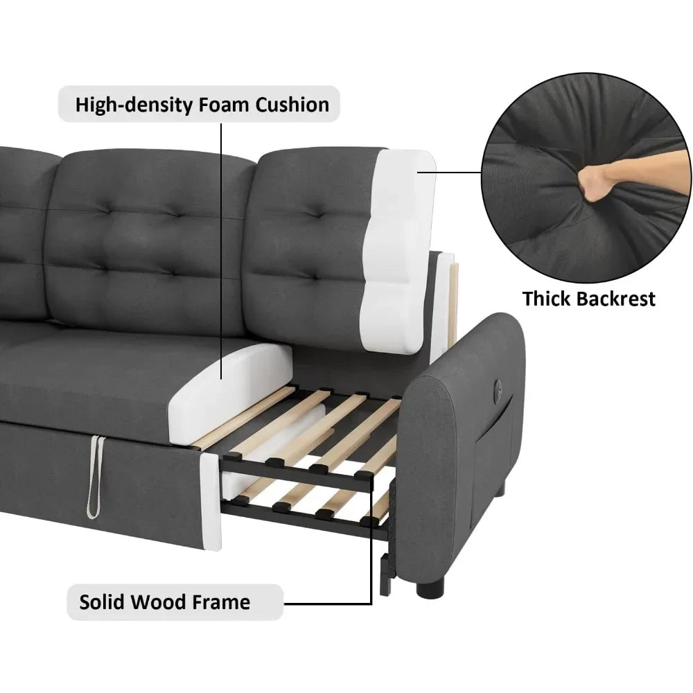 Sectional Sofa Couch, Sleeper Sofa Bed with Reversible Storage