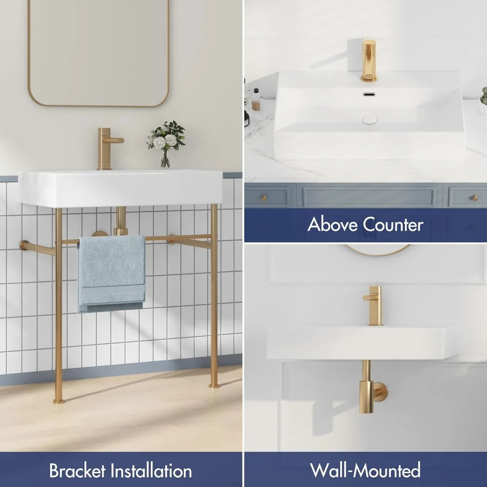 30"x16" Console Bathroom Sink, Free Standing 30 Inch Bracket