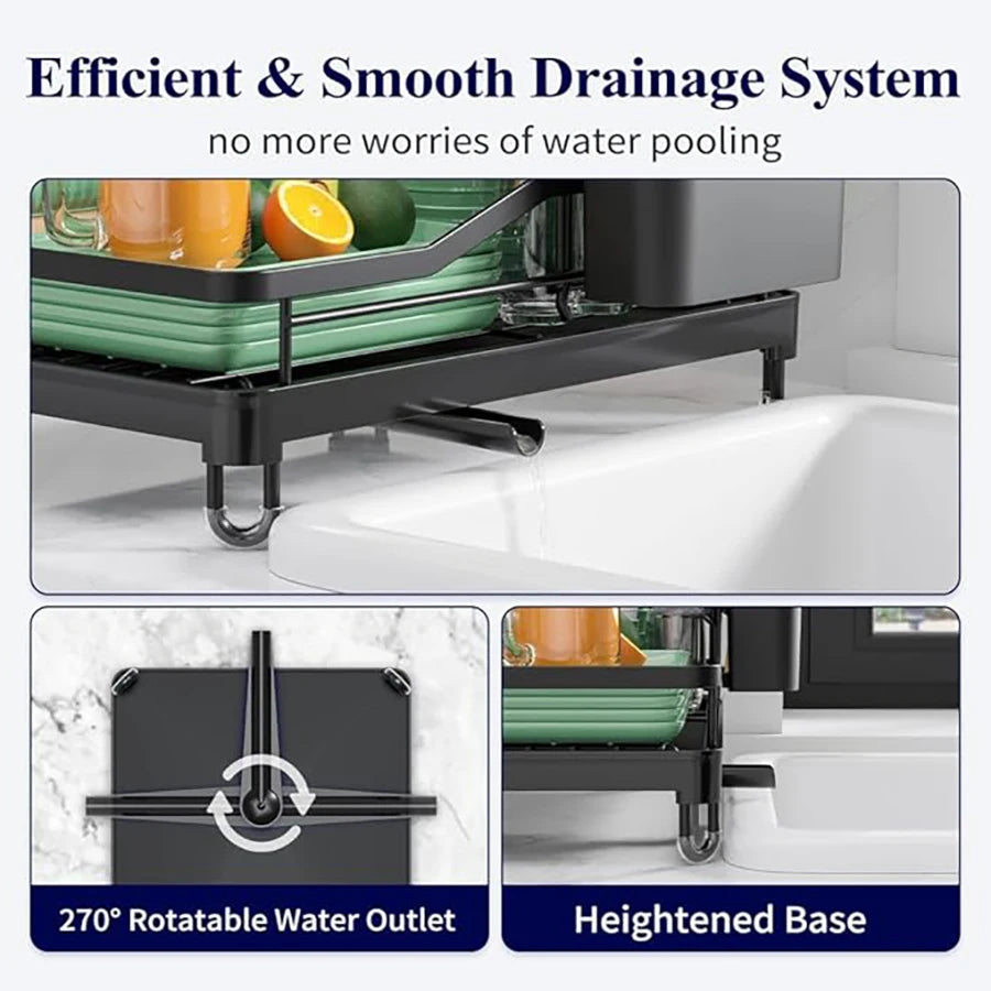 Double-layer dish drying rack suitable for kitchen countertops
