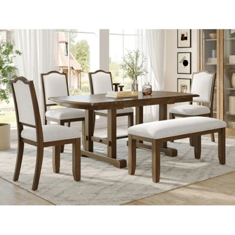 6-Piece Wood Dining Table Set, Extendable with Removable Leaf