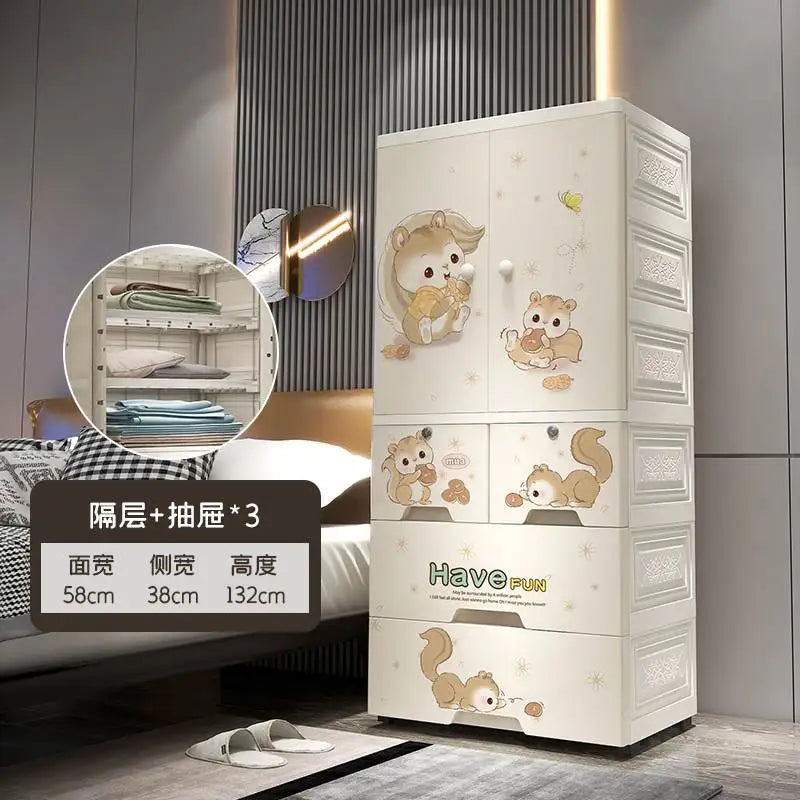 Plastic Baby Storage Cabinet, Simple Cartoon Children's Wardrobe For Girls Bedroom