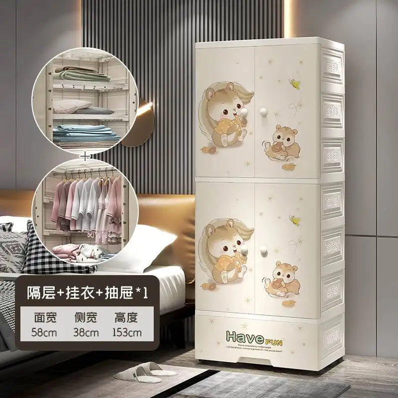 Plastic Baby Storage Cabinet, Simple Cartoon Children's Wardrobe For Girls Bedroom