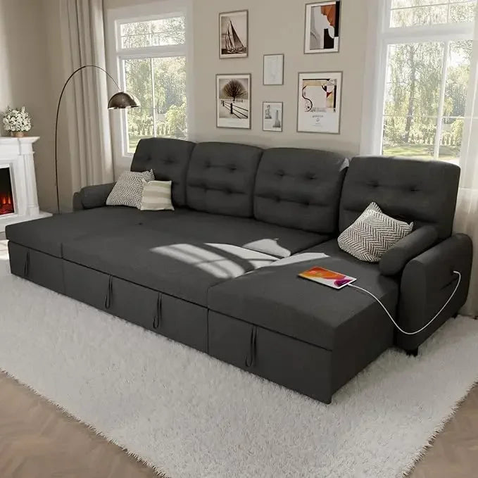 Sectional Sofa Couch, Sleeper Sofa Bed with Reversible Storage