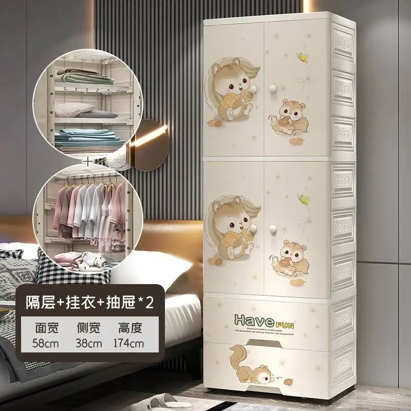 Plastic Baby Storage Cabinet, Simple Cartoon Children's Wardrobe For Girls Bedroom