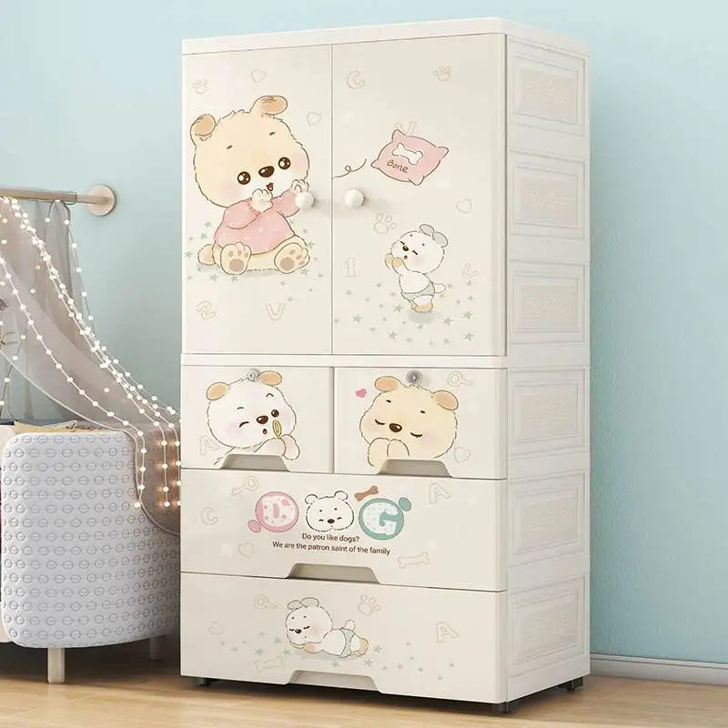 Plastic Baby Storage Cabinet, Simple Cartoon Children's Wardrobe For Girls Bedroom