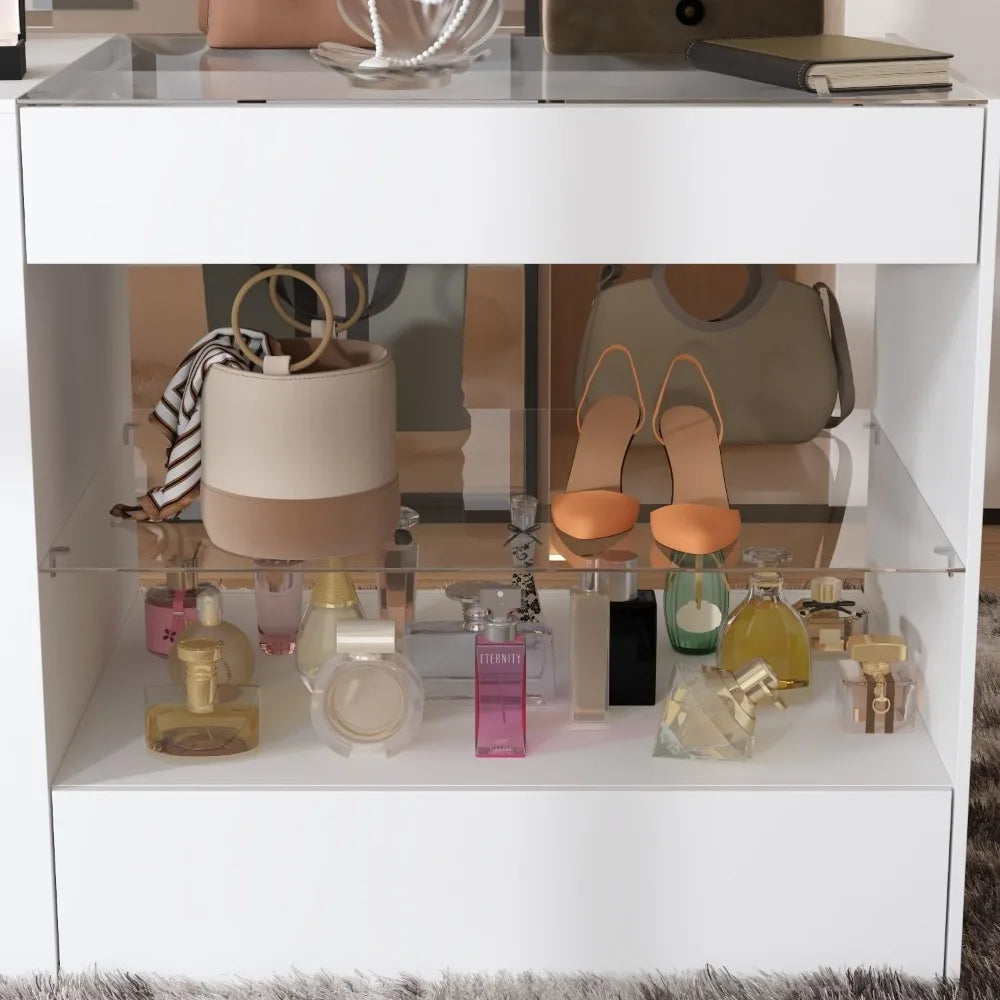 Armoire Bedroom Island Wardrobe Closet with 8 Drawers & Glass Tabletop