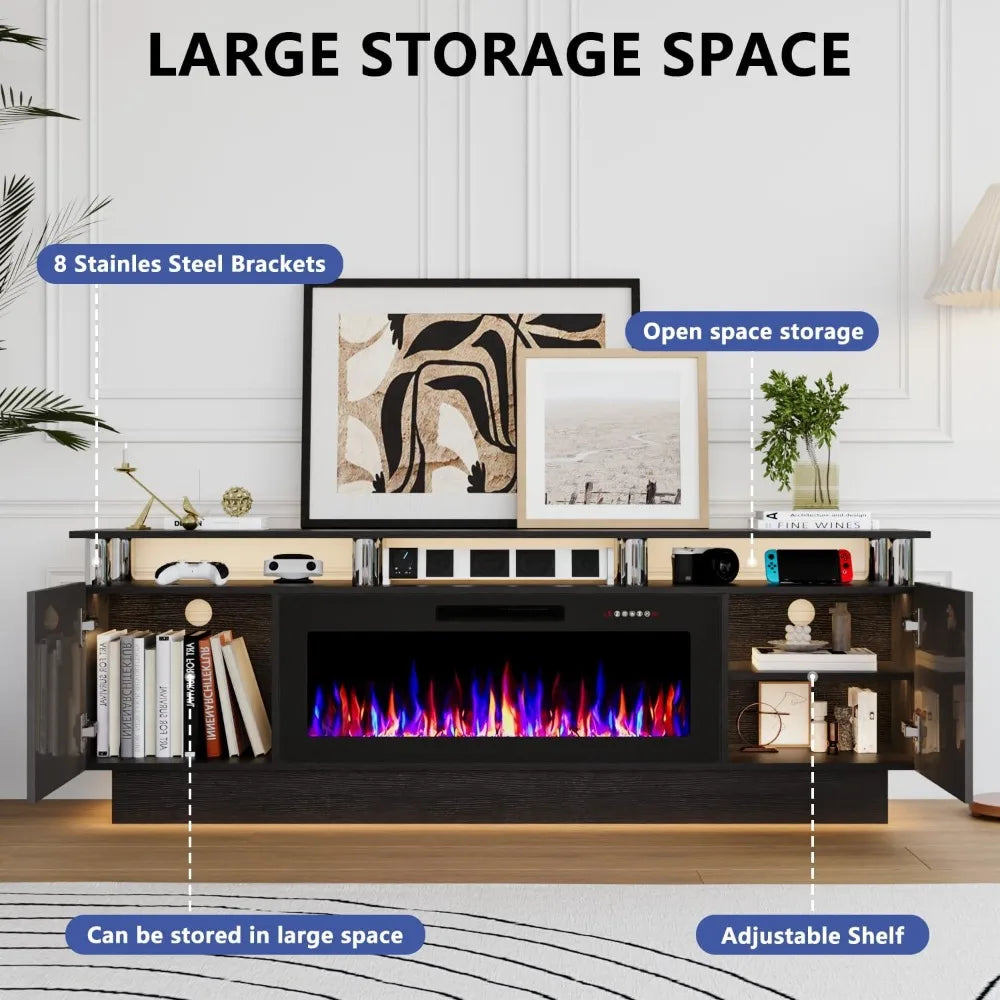 Fireplace TV Stand with 36" Fireplace, 70 Inch Black Fire Place TV Stand