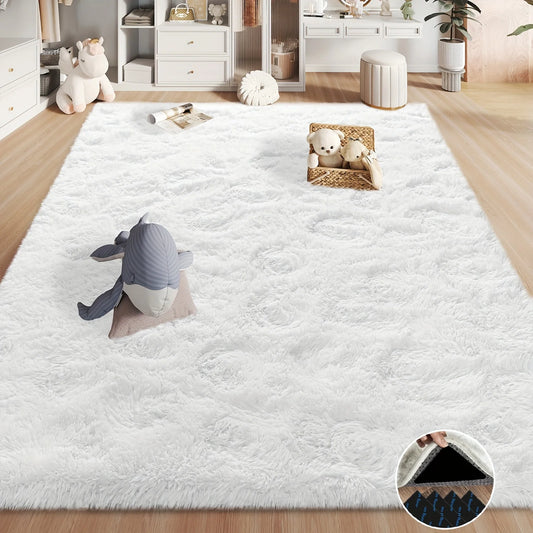 White Fluffy Shaggy Non-Slip Rugs For Various Rooms