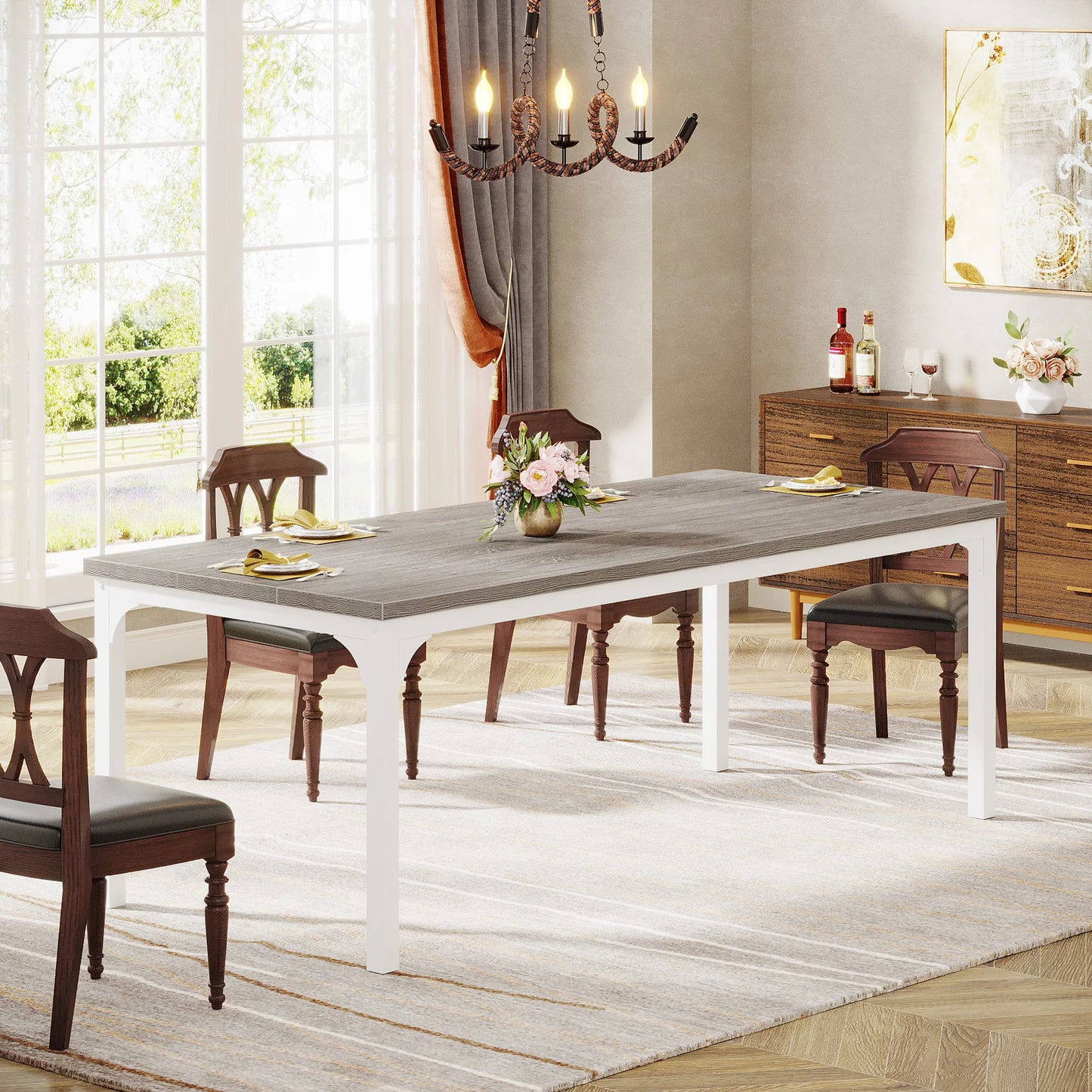 Farmhouse Dining Table for 6-8, 70.9 Inch Rectangular