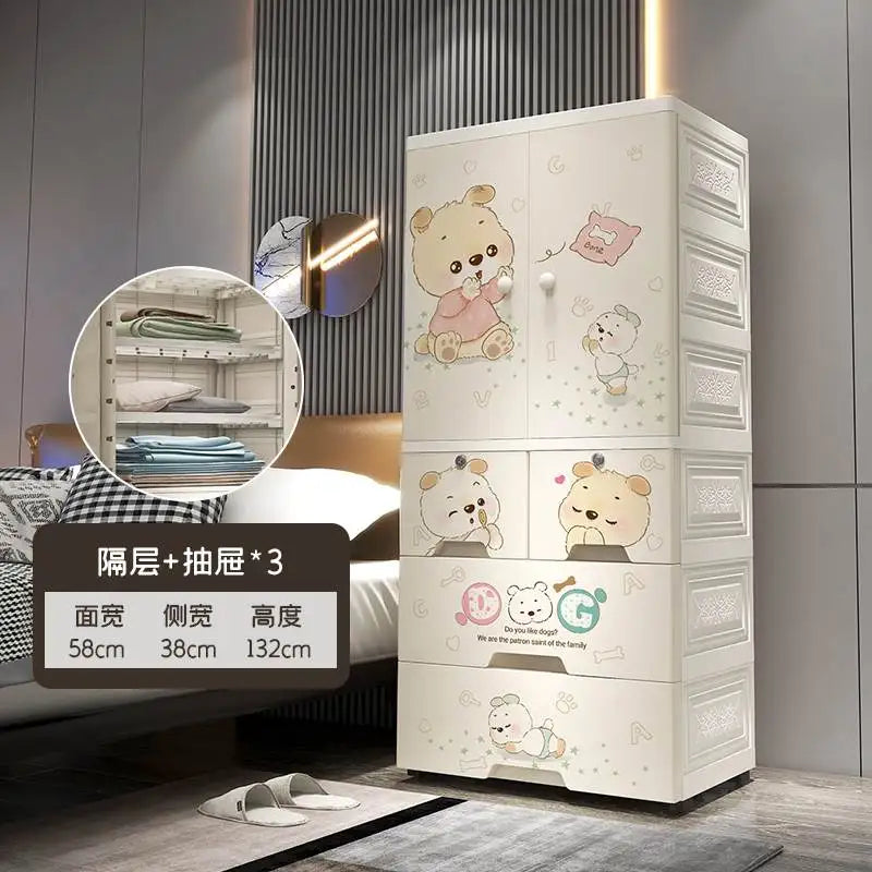 Plastic Baby Storage Cabinet, Simple Cartoon Children's Wardrobe For Girls Bedroom