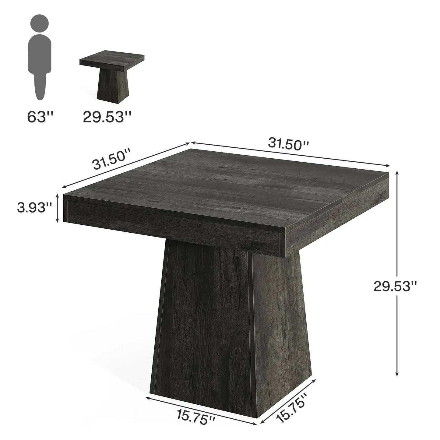 Square Dining Table for 4, 31.5-Inch Kitchen Table