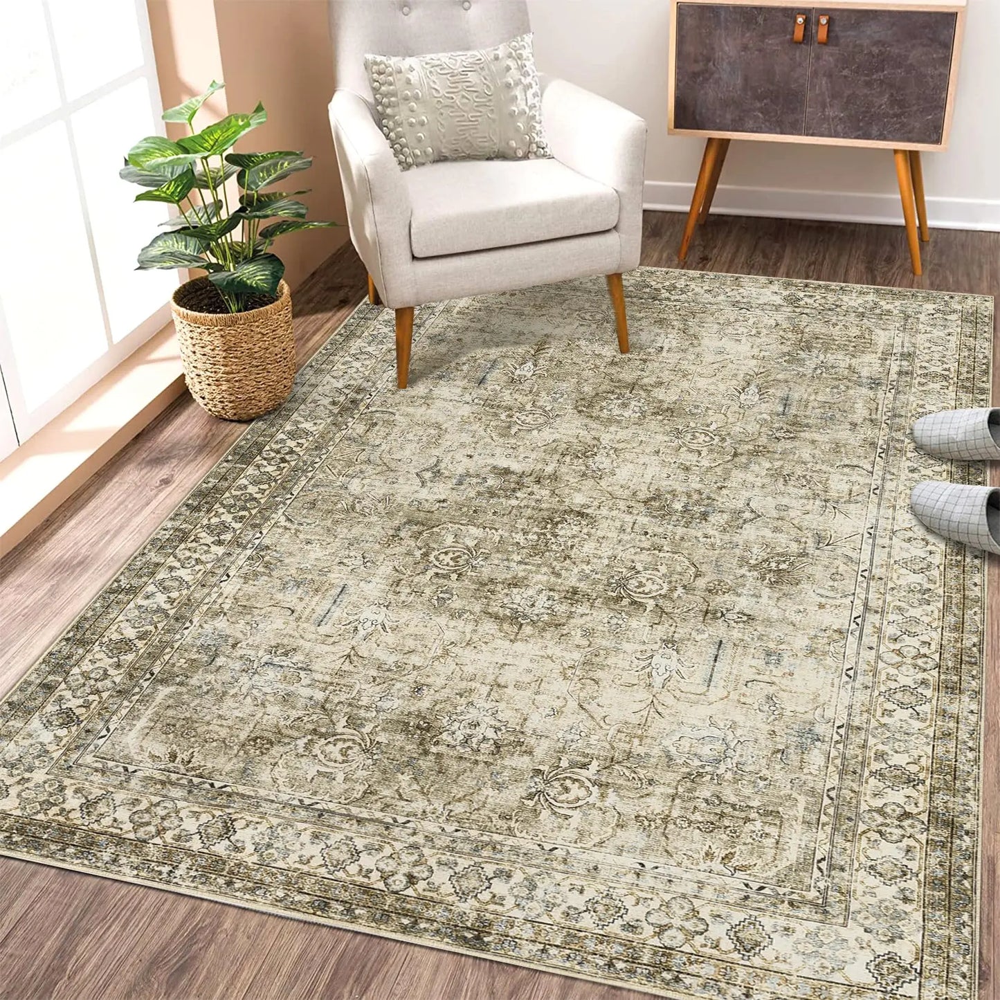 9x12 Large Vintage Washable Rug Oriental Floral Print