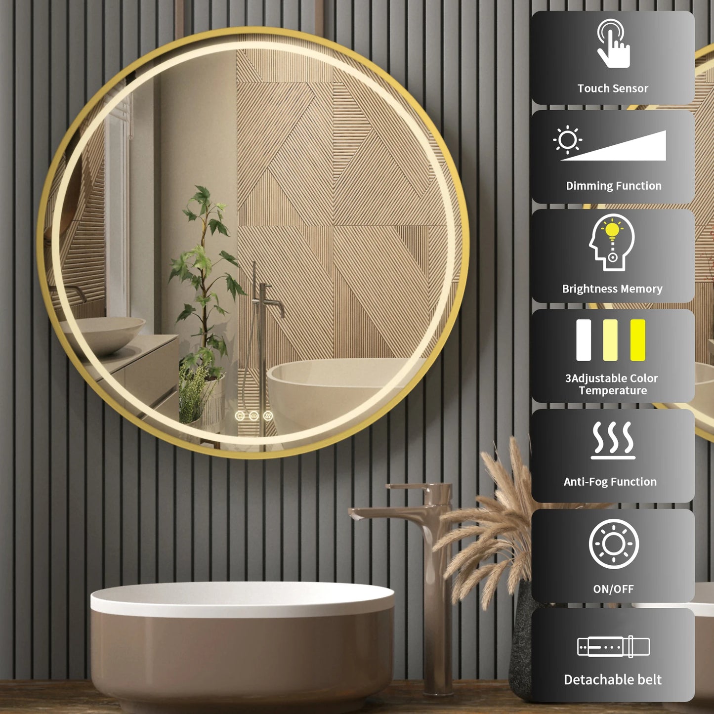 Dimmable, Hanging, Round LED Illuminated Bathroom Mirror
