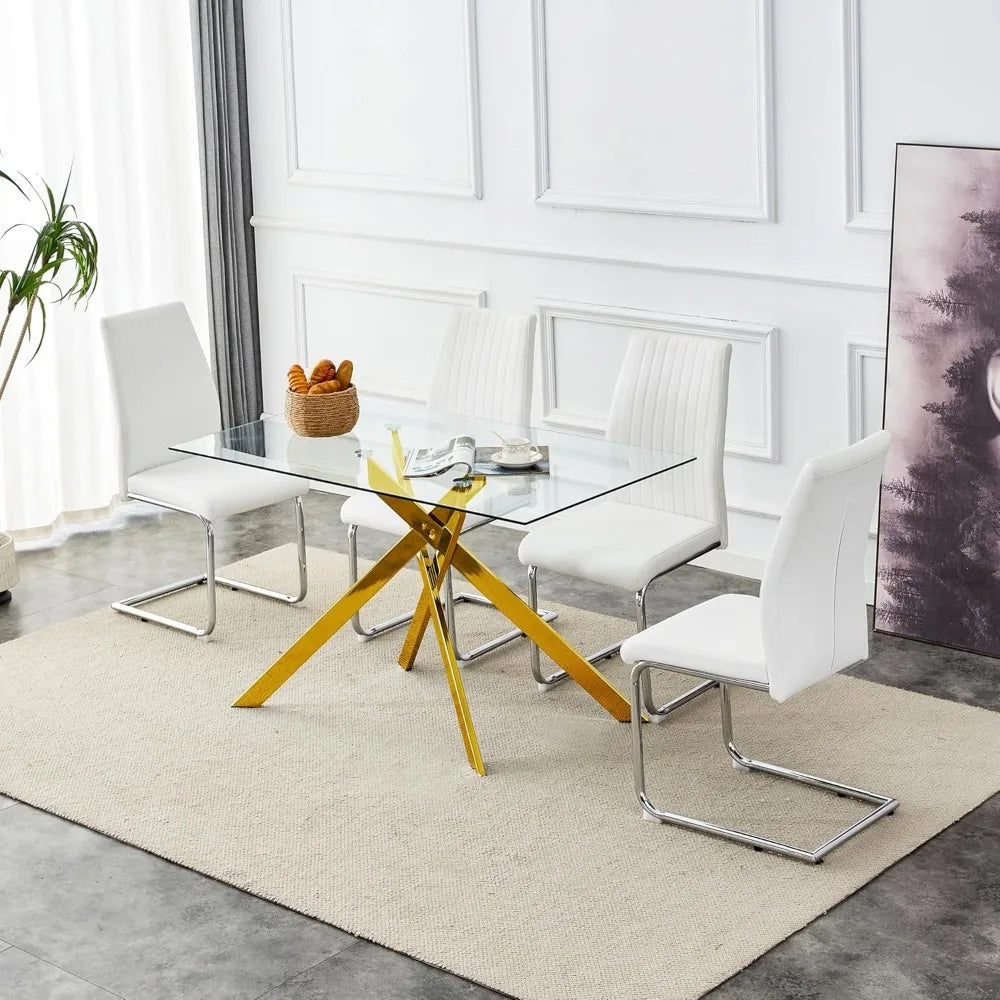 51.18" Rectangular Glass Dining Table, Tempered Glass with Metal Legs