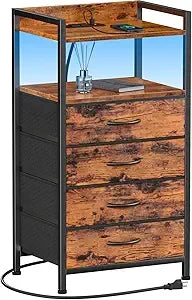 Night Stand with Charging Station, with Drawers and Led Light